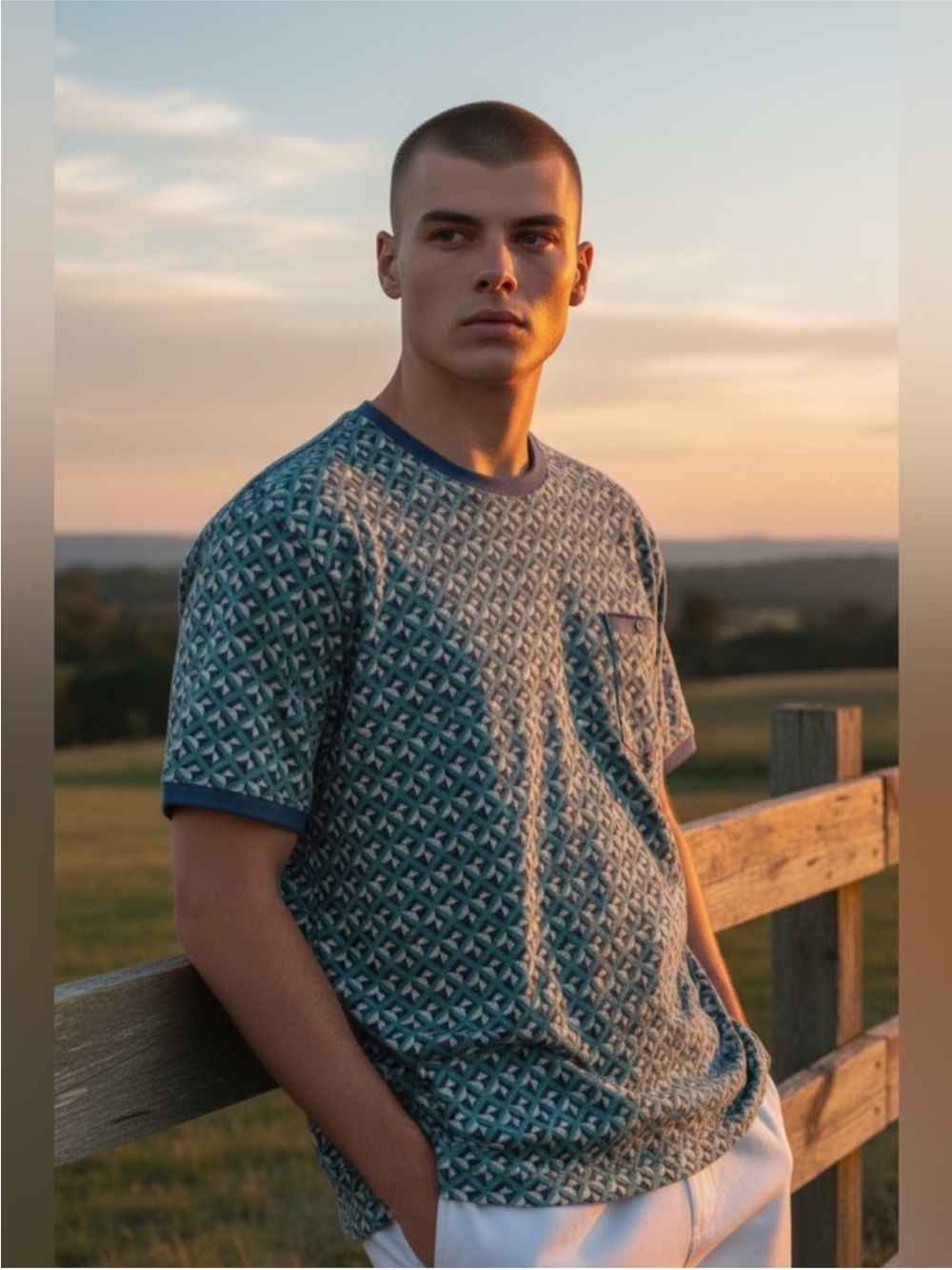 Denim & Flower Mens Blue Green Black Geometric Knit Short-Sleeve Tee